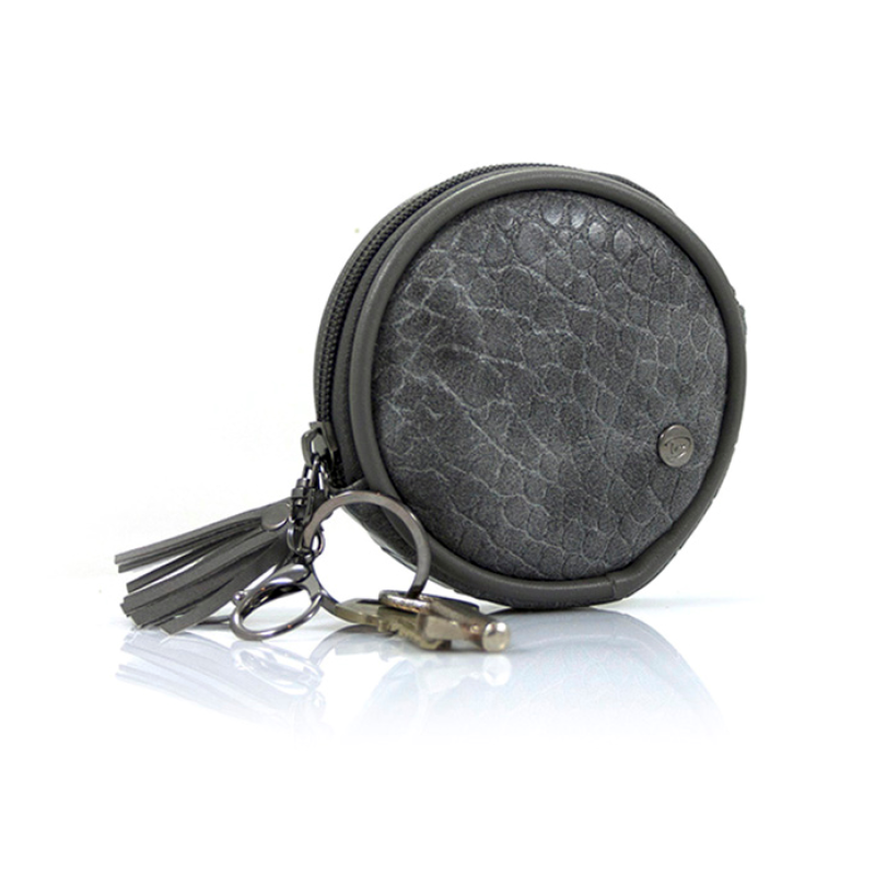 Sleutel- / tassenhanger tasje rond grijs